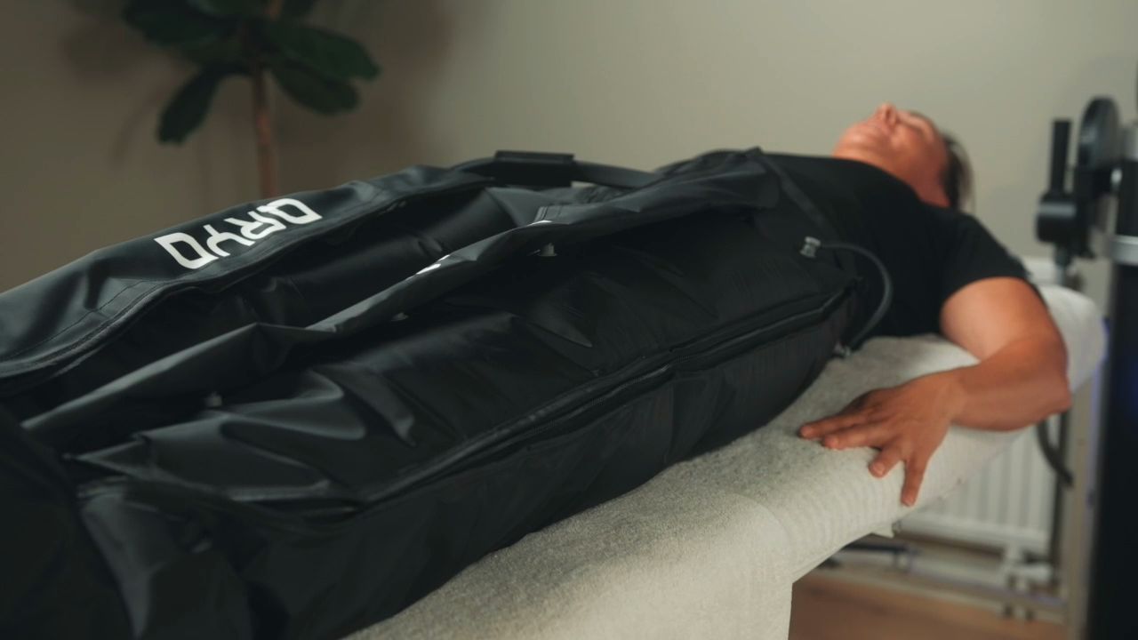Compression trousers on a treatment couch